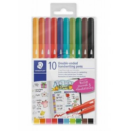 Staedtler 3220 TB10 Double-Ended Handwriting Pens, Assorted Colours - Pack of 10