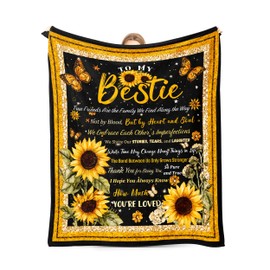 Best Friend Blanket for Women 50"x60" Soft Cozy Throw Birthday Gift for BFF Sister Bestie Girlfriend Christmas Thanksgiving Anniversary Present Friendship Gifts for Women(Black Sunflower