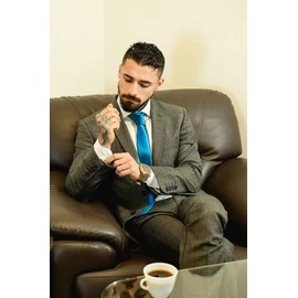 HISDERN - Corbatas de color sólido para hombres, corbata formal de 8,5 cm, corbata de negocios y bolsillo cuadrado de satén clásico para hombre, C-blue Royal Bright, 8.5cm / 3.35 inches in Width