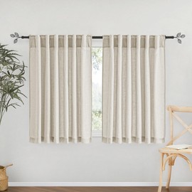 RYB HOME Sheer Curtains for Cafe - Linen Textured Wave Pattern Semi Sheer Curtains for Living Room Dining Kids Nursery Morden Window Frame Decor, Angora, 52 x 45 inches Length, 1 Pair