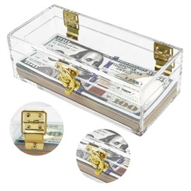 Transparent Acrylic Lockable Cash Box, Clear Piggy Bank, Money Holder, Single Row Currency Tray, Money Organizer