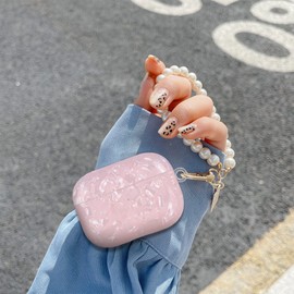 CameCosy Glitter Shell Case for AirPods Pro (2019) with Pearl Bracelet Keychain, Colorful Sparkle Cute for Women TPU Shockproof Protective Cover for Airpods Pro Case-Pink