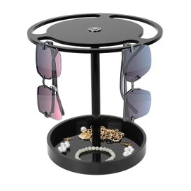 JABNOW 360 Degree Rotating Acrylic Glasses Stand, Multiple Glasses Storage, Black Holder, Sunglasses Stand, for Storage and Presentation Glasses, Glasses Stand for Hanging