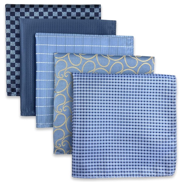 SHLAX&WING 5 Pieces Assorted Mens Silk Pocket Square Handkerchiefs Set