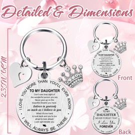 To My Daughter Inspirational Keychain - I Love You Forever Crown Heart Pendant Keychains from Mom Dad Parents for Adult Teen Girls Back To School Birthday Graduation Christmas Anniversary