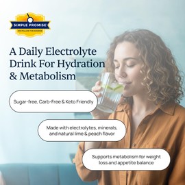 Simple Promise ElectroSlim - Sugar-Free Keto Electrolytes Powder - No Sugar Formula for Daily Energy Support and Hydration, Low Sodium Organic Electrolytes Powder, 30 Servings, Peach Flavor
