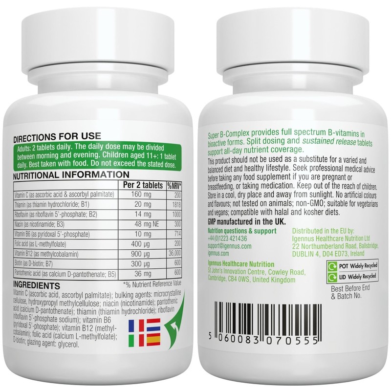 Igennus Super B-Complex - High Absorption Methylated B Vitamins, Clean