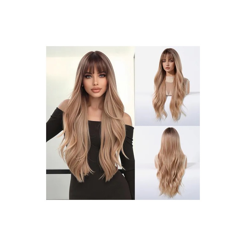 Pelucas De Mujer Dama Larga Y Ondulada Rubio Cabello Natural