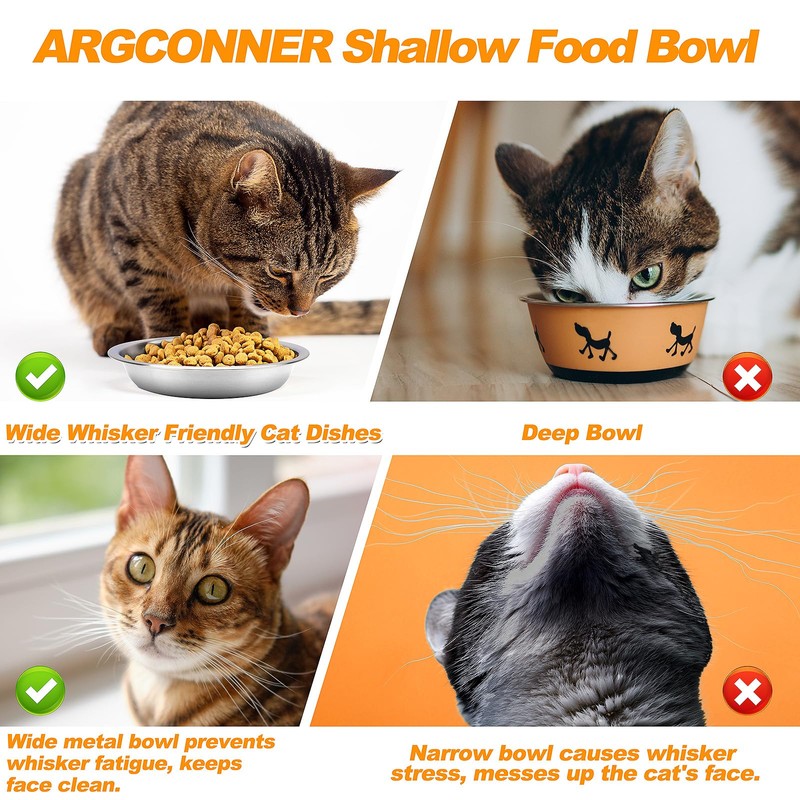 ARGCONNER 6 Pcs Stainless Steel Cat Bowls, Metal Cat Bowls