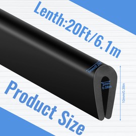 Rubber U Channel Edge Trim, Door Edge Seal Strip, Rubber Edge Trim, Fits Edge up to 0.08 Inch (2mm) U Shape Weather Stripping (Black, 20 Feet)