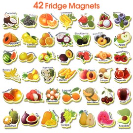 Meafeng 42 Pieces Children's Magnets for Magnetic Board, Fridge Magnets Children, Fridge Magnets Set, Magnets Children's Toy, Educational Games from 3 Years (Fruit)