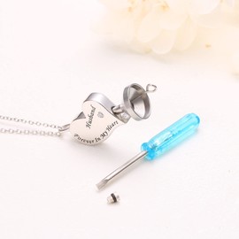 Ladytree Cremation Urn Necklace for Ashes 925 Sterling Silver Forever in My Heart Keepsake Memorial Pendant Waterproof Urn Jewelry Gift for Women Men, Metal, Cubic Zirconia