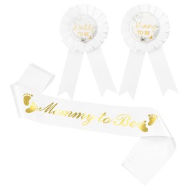 Neutral Baby Shower Decorations for Boy Girl Mommy to be Sash White Daddy and Mommy to Be Pins Buttons Pregnancy Announcement Gift Set for First Time Moms Dads Welcome Baby Gender Reveals Decors