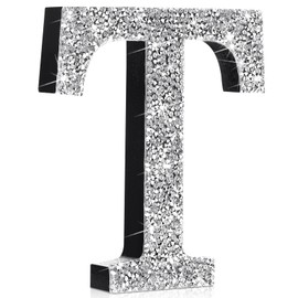 Qunclay 12 Inch Silver Bling Letters Crystal Diamond Letters Glitter Wall Decorations with Screws and Hooks Rhinestone Gifts for Easter Wedding Birthday Wall Bedroom Bathroom Decor(T)