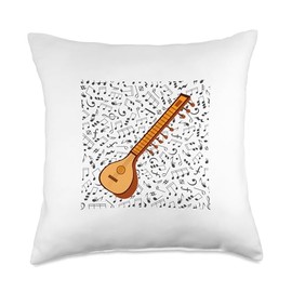 Indian Sitar Musical Instrument Throw Pillow
