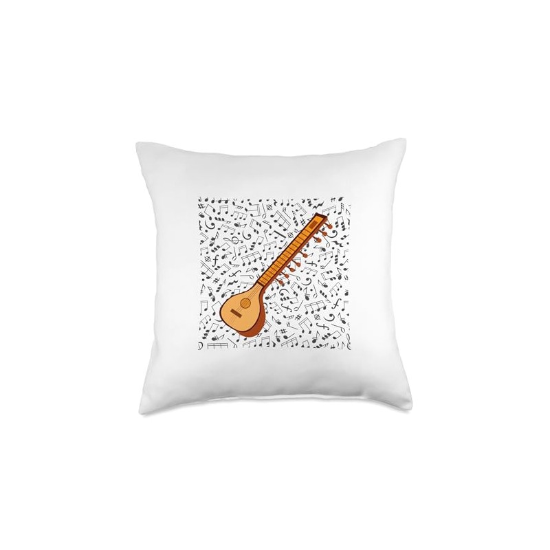 Indian Sitar Musical Instrument Throw Pillow