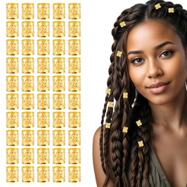 100PCS Gold Hair Jewelry for Braids Accessories, Aluminum Gold Hair Cuffs Metal Dreadlock Hair Clips Charms, Adjustable Hair Rings Hair Cuff Crochet Hair Beads Decorations for Women