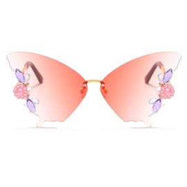 YAMEIZE Vintage Rhinestone Butterfly Rimless Sunglasses - for Women Men Trendy Diamond Crystal Butterfly Shaped Eyewear UV Protection Party