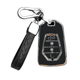 HIBEYO TPU Key Fob Cover for Isuzu New MU-X X Series DMAX D-Max X-Terrain Pickup 2020 2021 2022 2023 Accessories with Keychain Smart Key Holder Protector-Leather Keychain Black