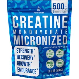 Creatine Monohydrate Powder – 5000mg Per Serving – Muscle Gain & Strength Support – 1.1LB (500g) – Made in USA – Unflavored