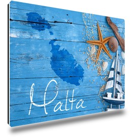 TRIOSK Fridge Magnets Mediterranean Magnet Island Malta Saying Souvenir Gift Painting Love for Travel Lovers Women Men Globetrotters Fridge Strong Square Large 85 x 55 mm