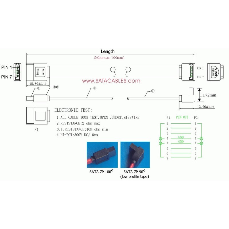 SATACables 5 inch Low Profile Straight to Right SATA Cable