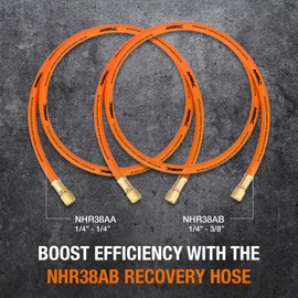 NAVAC NHR38AB Big Boy Recovery Hose for HVAC - 1/4" to 3/8" Fittings - 6 Feet Length, 3/8" Diameter - Orange Color Refrigerant Hose - 1 Year Warranty