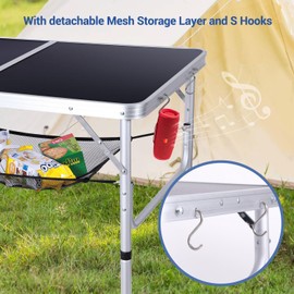 Sportneer Folding Table: Adjustable Height Camping Essentials 35.4" L x 23.6" W 2 Height with Mesh Layer - Compact & Portable Small Folding Table for Outdoor Camp Garden Picnic BBQ Dining Cooking