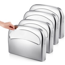 Domensi 4 Pcs Stainless Steel Toilet Seat Cover Dispenser Commercial Toilet Seat Wall Mount Half Fold Cover Holder with Screws for Office Restaurant Home Bathroom School, 16.4 Inch (Silver)