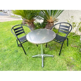 BTEXPERT Indoor Outdoor 27.5" Round Restaurant Table for Patio Stainless Steel Silver Aluminum Dining Furniture with Base