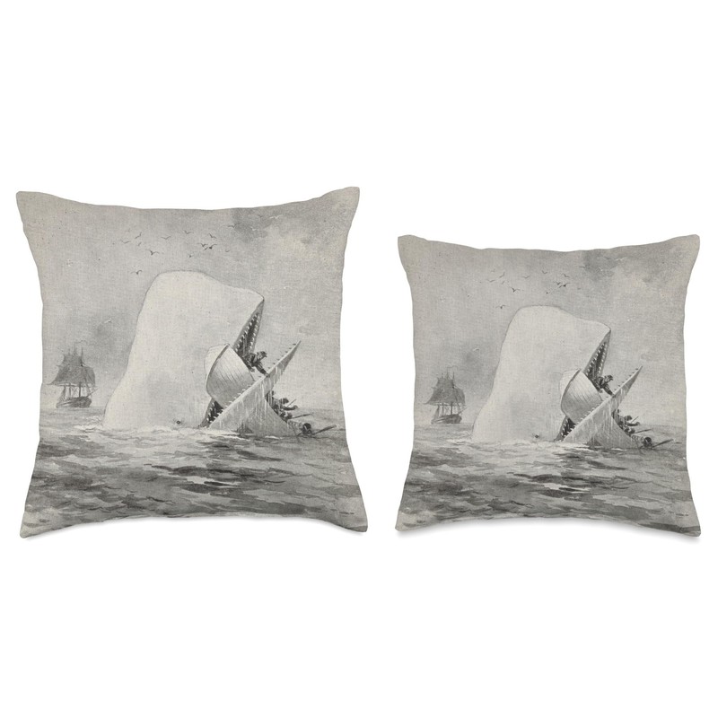 Moby Dick Whale Attacking a Whaling Ship (1892) Throw Pillow
