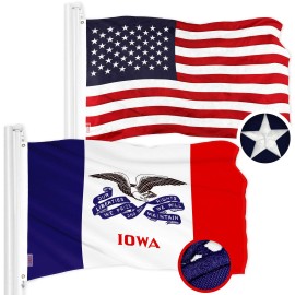 UD_G128 Combo Pack: American USA Flag 3x5 Ft & Iowa IA Deluxe State Flag 3x5 Ft  Both ToughWeave Series Embroidered Polyester, B