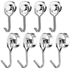 Pack of 8 Magnetic Hooks, Extra Strong, Magnetic Key Holder, Magnetic Towel Holder, Rotatable Magnetic Hook, Rustproof Metal Hook for Cruise, Grill, BBQ, Kitchen, Refrigerators, Gadgets, Iron Doors