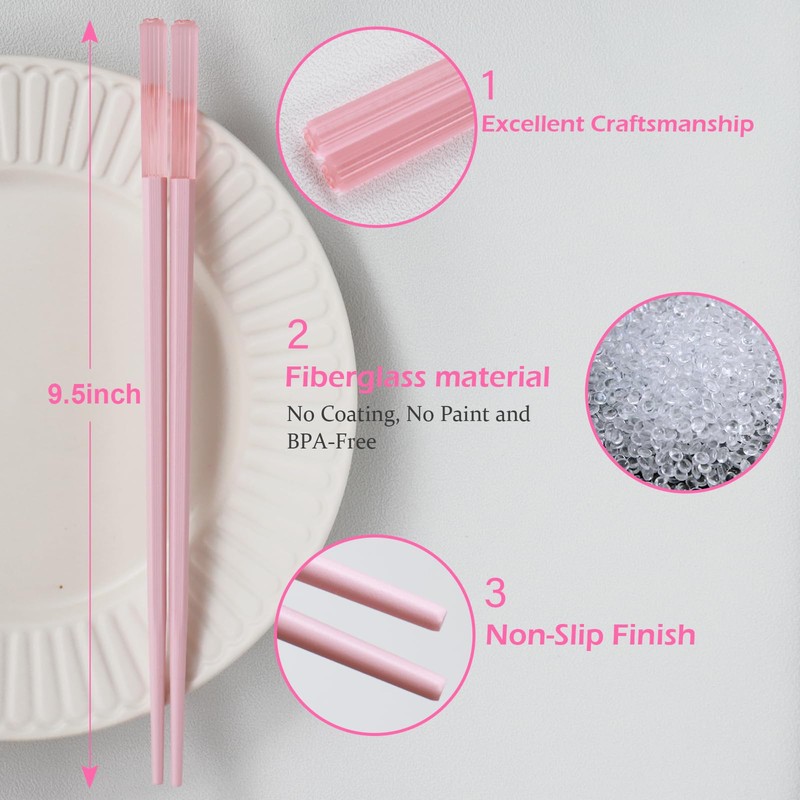 Chopsticks Reusable Dishwasher Safe, GLAMFIELDS 10 Pairs 9.5 Inches Premium