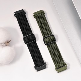 Farluya 2 Pack Stretchy Nylon Watch Bands Compatible with Garmin Forerunner 165/55/245/Vivoactive 5/6/3,20mm Soft Breathable Adjustable Replacement Sport Straps for Garmin Venu Sq 2 Women Men