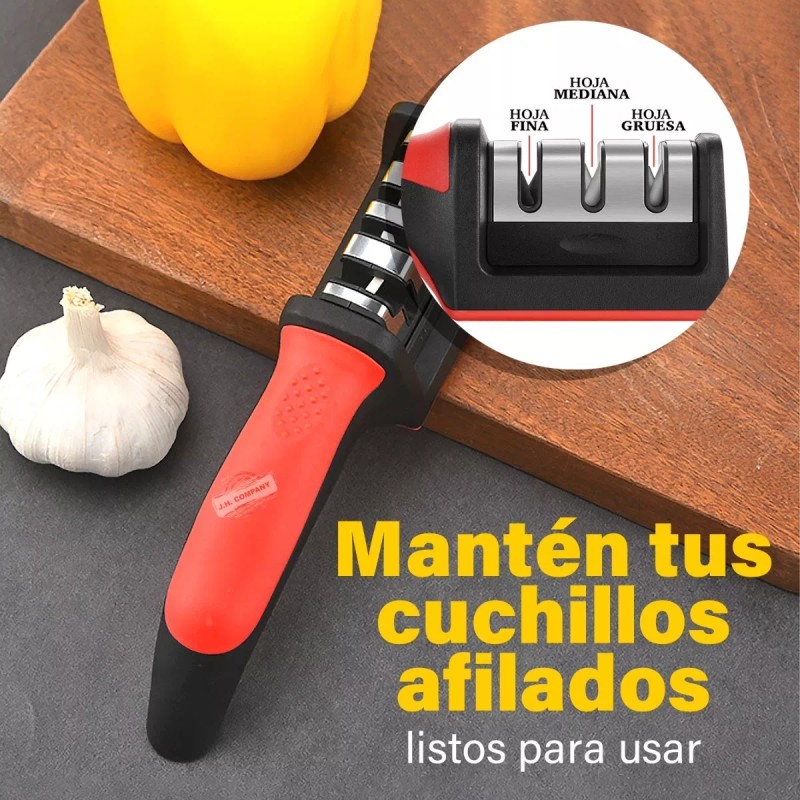 J.H. Company Afilador De Cuchillos Cocina Ergonómico 3 Etapas Manual