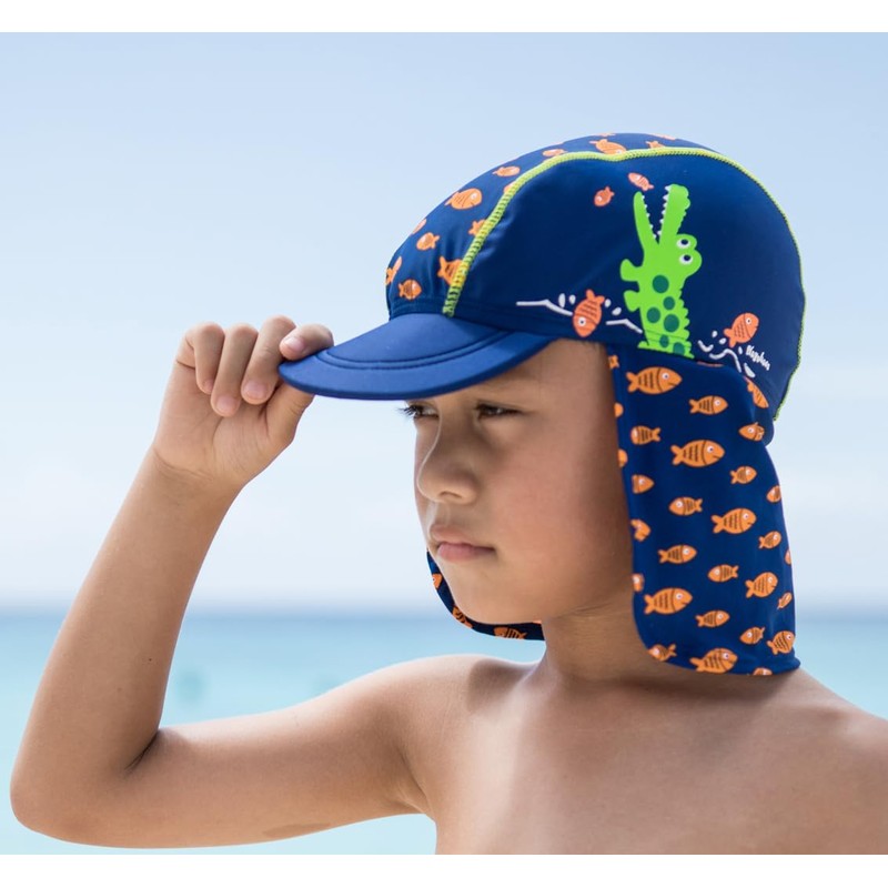 Playshoes Boy's UV Sun Protection Swim Cap, Sun Hat Crocodile,