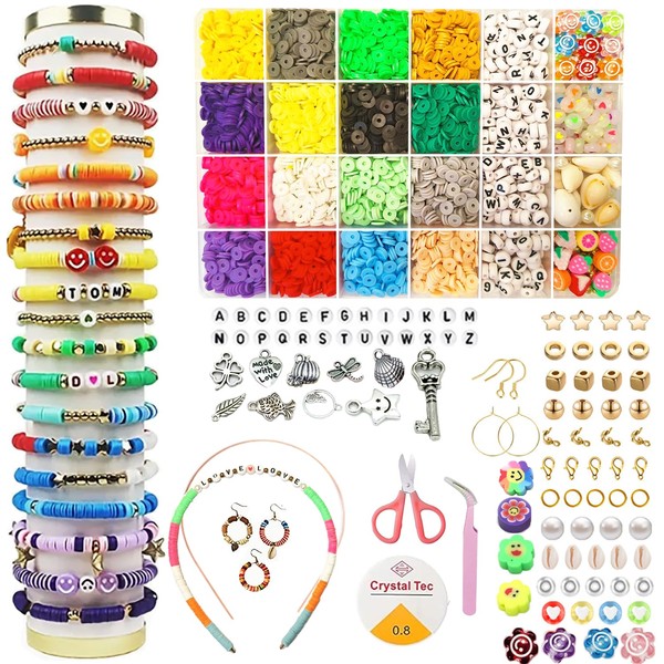 Vytung 4600pcs Clay Beads Bracelet Making，Beads for Jewelry Making with Letter Beads Smiley Face Beads Elastic Strings Bracelets Necklace