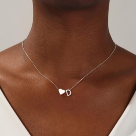 Turandoss Heart Initial Necklaces for Women Trendy, 18K Real White Gold Plated Initial D Necklace Dainty Heart Necklaces Tiny Silver Initial Necklaces Initial Letter Necklace Silver Jewelry for Women