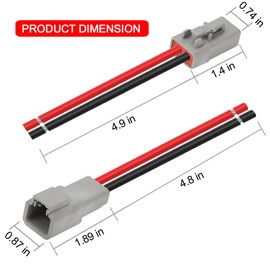 DTP 2 Pin Connector with 12 AWG Cable Wire,2 Way DT Automotive Waterproof Electrical Connector Male Female Plug Wiring Harness,for Car,Truck,Boats,LED Work Light（2 Pairs）