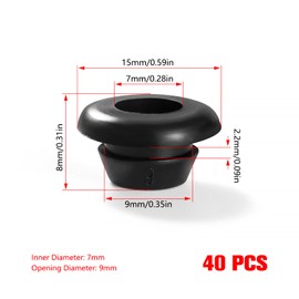 YIXISI 40 pieces diameter 7 x 9 mm rubber grommets, closed rubber grommets, cable grommet, rubber grommet, electric conductor sealing ring, for cable protection, cable duct