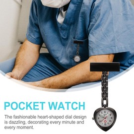 Hemobllo Nurse Pocket Watch, Heart-Shaped Alloy Hanging Watch, Quartz Movement Suitable for Doctor Nurse Student Graduation Mother's Day (Black)