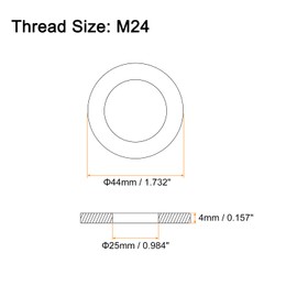 sourcing map 5Pcs M24 Flat Washer, 316 Stainless Steel 25mm ID x 44mm OD x 4mm Thick for Bolt Screw, Factories Repair, Kitchens, Shops, and Outdoor Construction, Silver