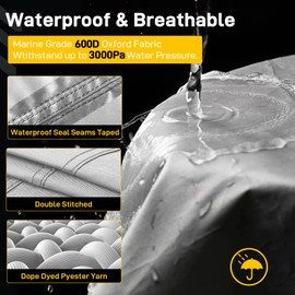 Mionovity Heavy Duty Waterproof Bass Boat Covers 17-19ft, Boat Cover 17'-19' with Motor Cover, Fits Bass/V-Hull/Runabout/Bowrider Boats - Canvas Protective Cover for 17 18 19 Foot Boats,Grey