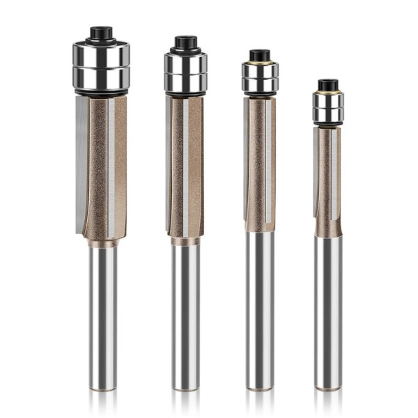 Mesee 4Pcs Top Bearing Flush Trim Router Bit Set 1/4"