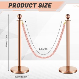 Ferraycle 2 Pcs Rose Gold Stainless Steel Stanchion Post Queue for Party Wedding Red Carpet Ropes and Poles Post Sand Injection Hollow Base with 5 ft Braided Ropes Crowd Control Barriers