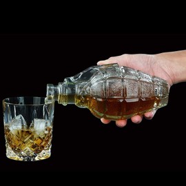 Grenade Decanter with Cork Stopper and threaded cap - Tactical Enthusiast Glass Bottle -17 Ounce / 500ml - Perfect Container for Your Favorite Drinks, Liquor, Scotch, Bourbon & Wine (Pack of 1pc)