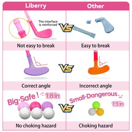 Liberry Toddler Golf Set for 1 2 3 4 Years Old, Upgraded Kids Golf Cart with Unique Shoulder Strap Design, Indoor and Outdoor Golf Toys for Boys Girls (Pink)