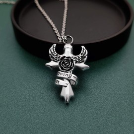 YSAHan in Loving Memory Papa Cross Urn Necklace for Ashes Angel Wing Cremation Memorial Keepsake Pendant Jewelry Christmas Gift