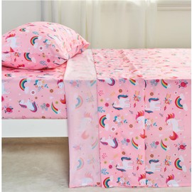 Joiedomi Kids Full Sheet Set Unicorn - 4 Piece Soft Microfiber Bed Sheets - Deep Pocket Wrinkle Free - Cozy Toddler Bedding Set - Fade Resistant Breathable for Boys Girls Teens